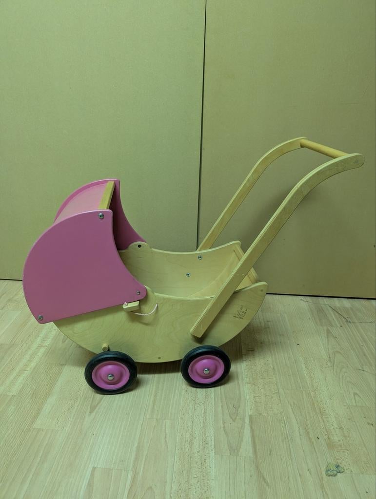 Houten poppenwagen - Van Dijk Toys, Ophalen, Duw- of Trekspeelgoed