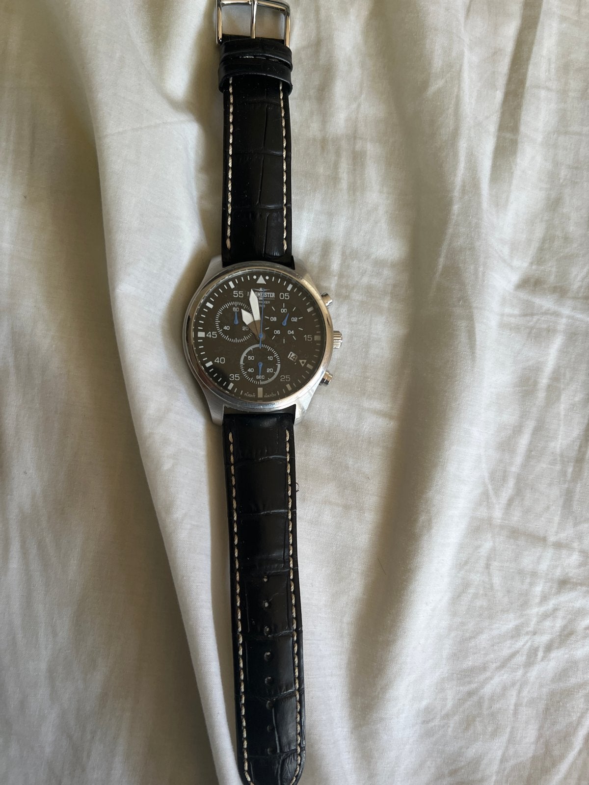 Te koop aeromeister heren horloge, Overige merken, Leer, Staal, Polshorloge