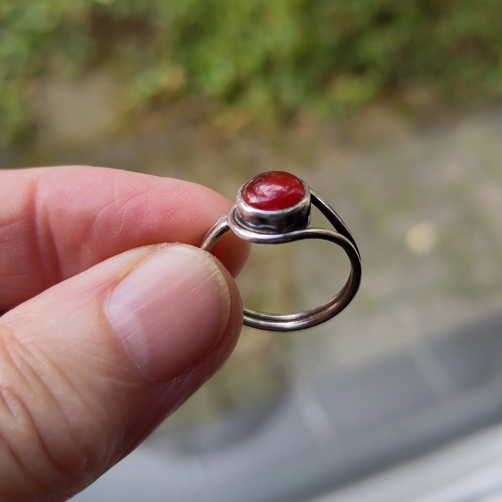 Sierlijke dubbele ring 💃 CARNEOOL 💃 Zilver Maat 17, Gebruikt, Ophalen of Verzenden, 17 tot 18, Met edelsteen