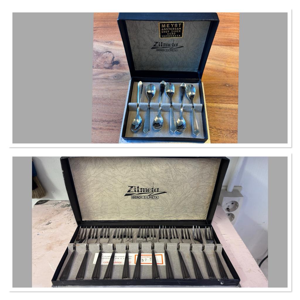 Vintage Gero Zilmeta theelepels in originele doos, Antiek en Kunst, Ophalen of Verzenden