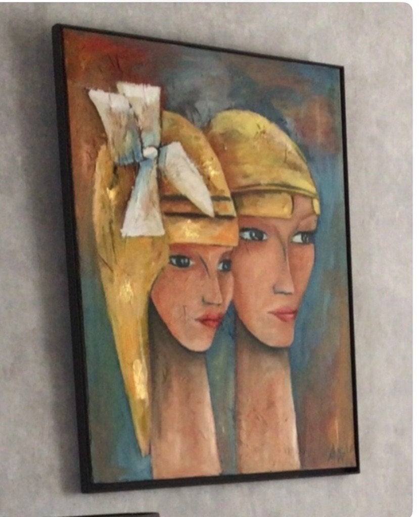 Abstract, art deco achtige gezichten olieverf, Ophalen