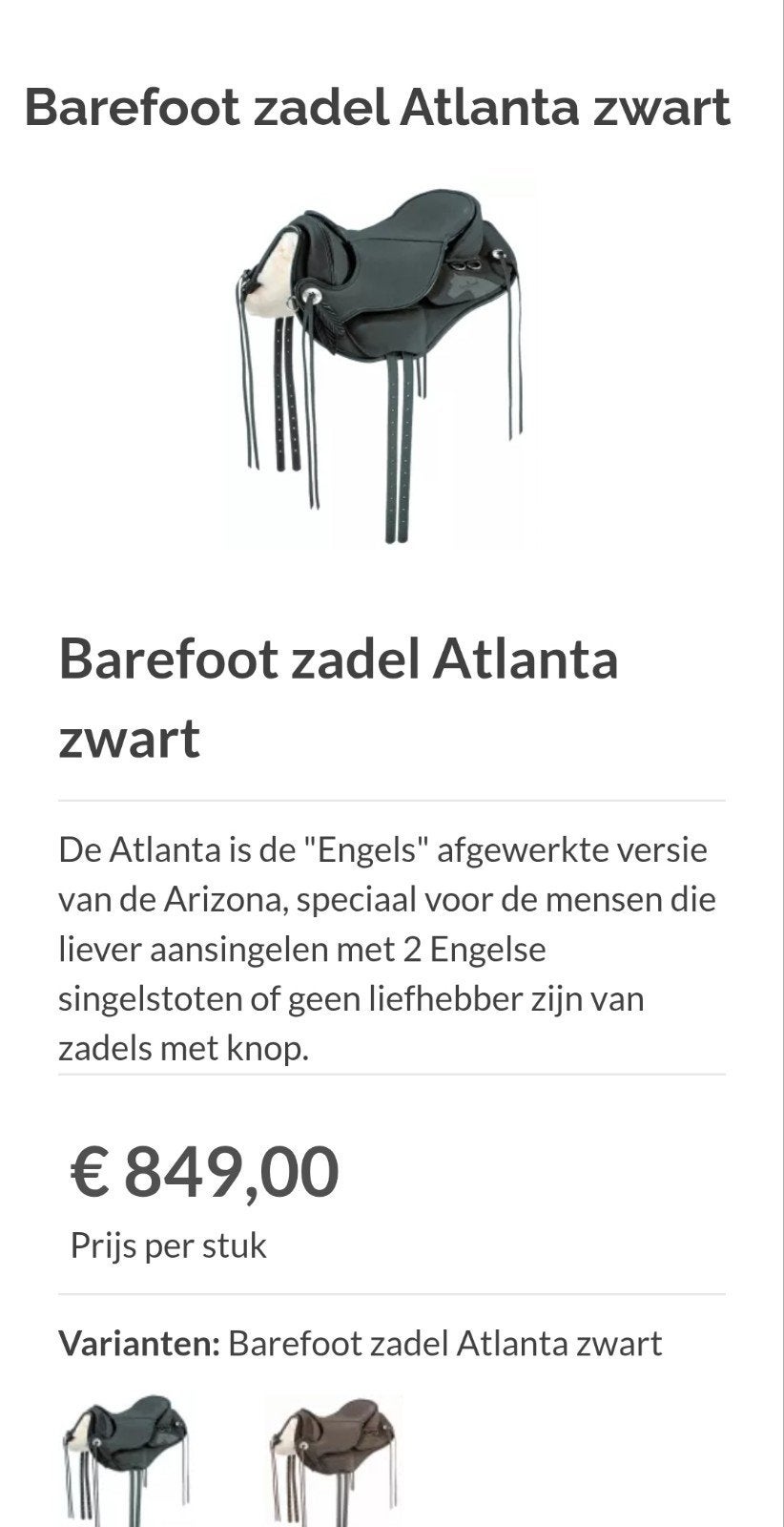 Barefoot Atlanta zadel maat 1, Dieren en Toebehoren, Paarden en Pony's | Zadels, Ophalen of Verzenden, Zo goed als nieuw, Western