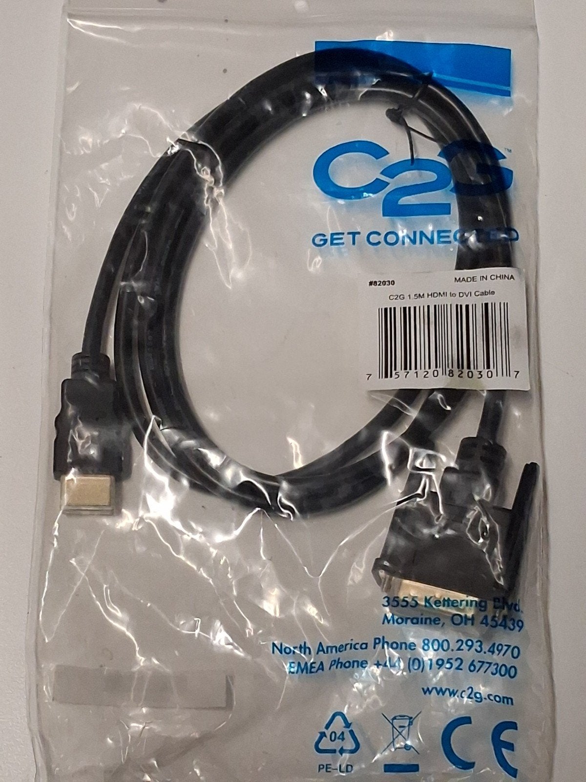 C2G 1.5M HDMI naar DVI Kabel - Nieuw in verpakking, Ophalen of Verzenden, Nieuw, Minder dan 2 meter, HDMI-kabel