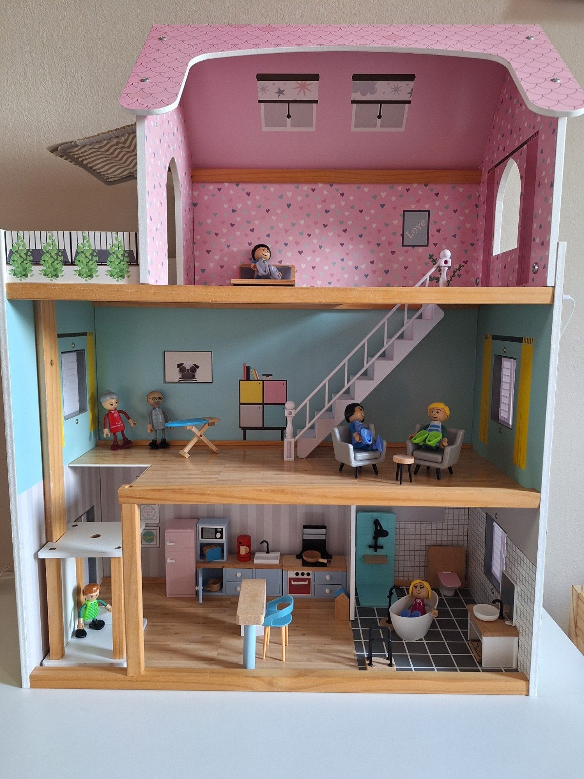 Poppenhuis met inrichting, Ophalen, Gebruikt, Poppenhuis