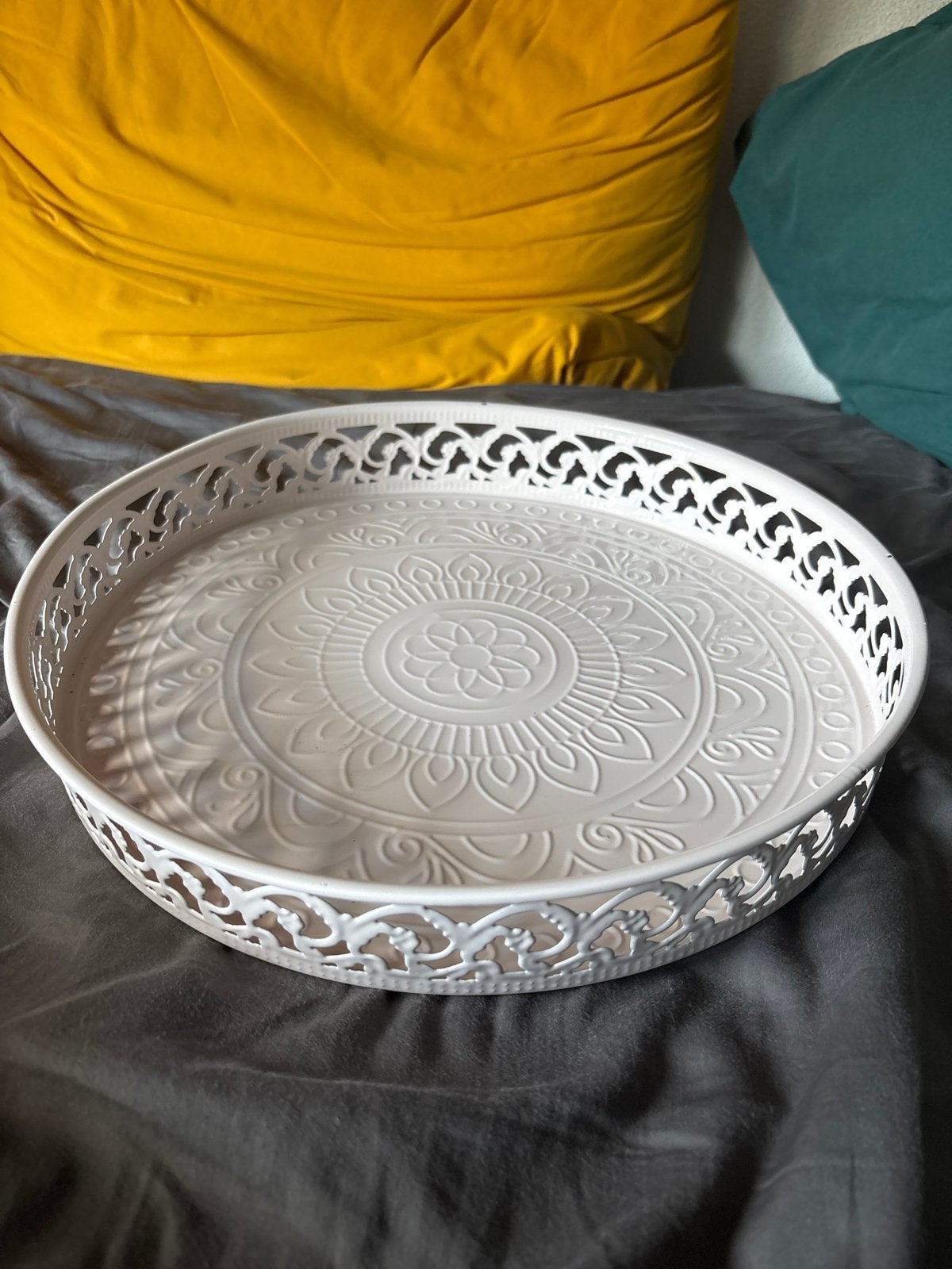 Decoratief rond dienblad met mandala patroon, Ophalen, Gebruikt, Decoratieve rand, Rond