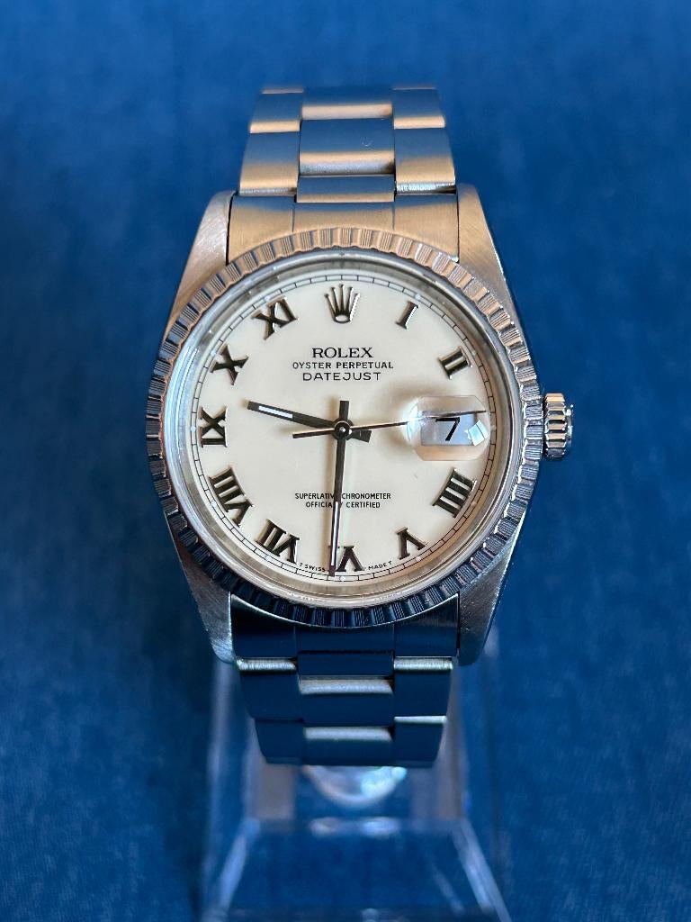 Rolex Oyster Perpetual Datejust 16220 - Roman Numerals, Staal, Gebruikt, Polshorloge, Ophalen of Verzenden