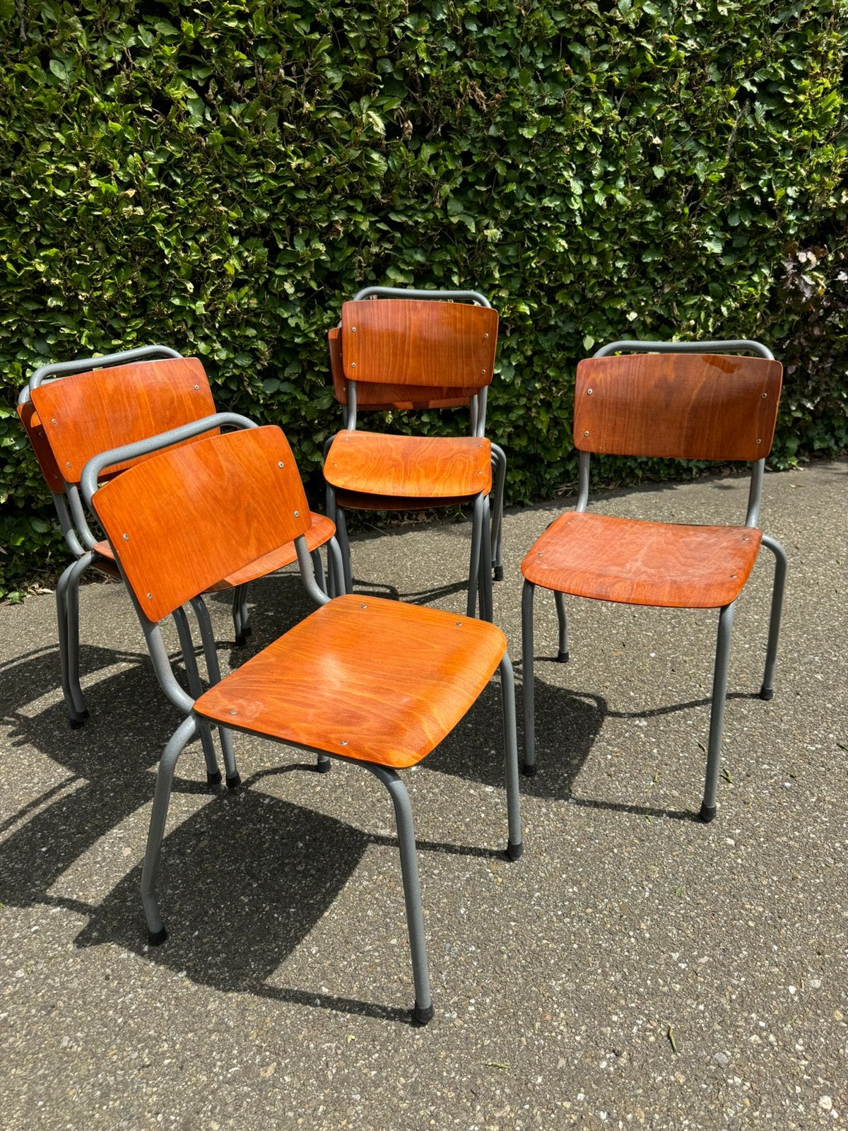 7 eetkamerstoelen vintage industrieel gispen TU delft P/STUK, Ophalen, Zo goed als nieuw, Hout, Vijf, Zes of meer stoelen
