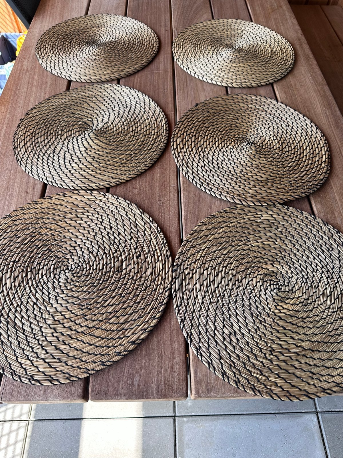 Set van 6 rieten placemats, 38 cm diameter, Huis en Inrichting, Ophalen, Gebruikt, Landelijk, Natuurlijk materiaal