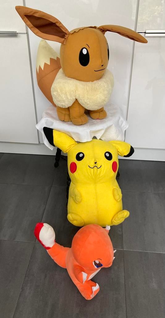 Pokémon knuffels. Eevee, Pikachu en Charmander, Verzamelen, Ophalen of Verzenden, Gebruikt