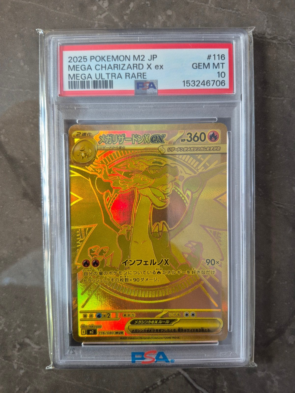 Mega Charizard EX m2 #116 Gold PSA 10 Pokémon Kaart, Ophalen of Verzenden, Nieuw, Losse kaart, Foil