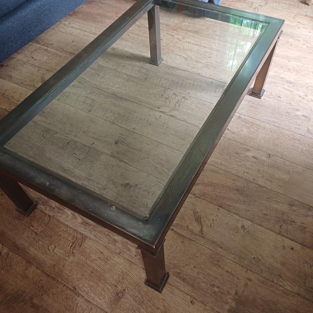 Mooie salontafel roodbrons + oudkoper met facetglas, Ophalen, 100 tot 150 cm, 50 tot 100 cm, Minder dan 50 cm