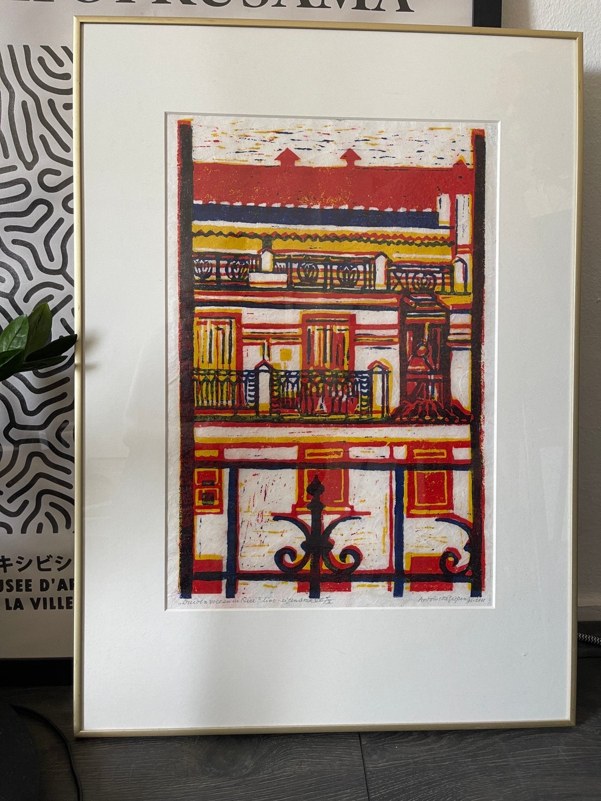 Originele kleurenlino Antoinette Gispen 1921–2015 gesigneerd, Ophalen, Gelimiteerde oplage, Landschappen, Lithografie