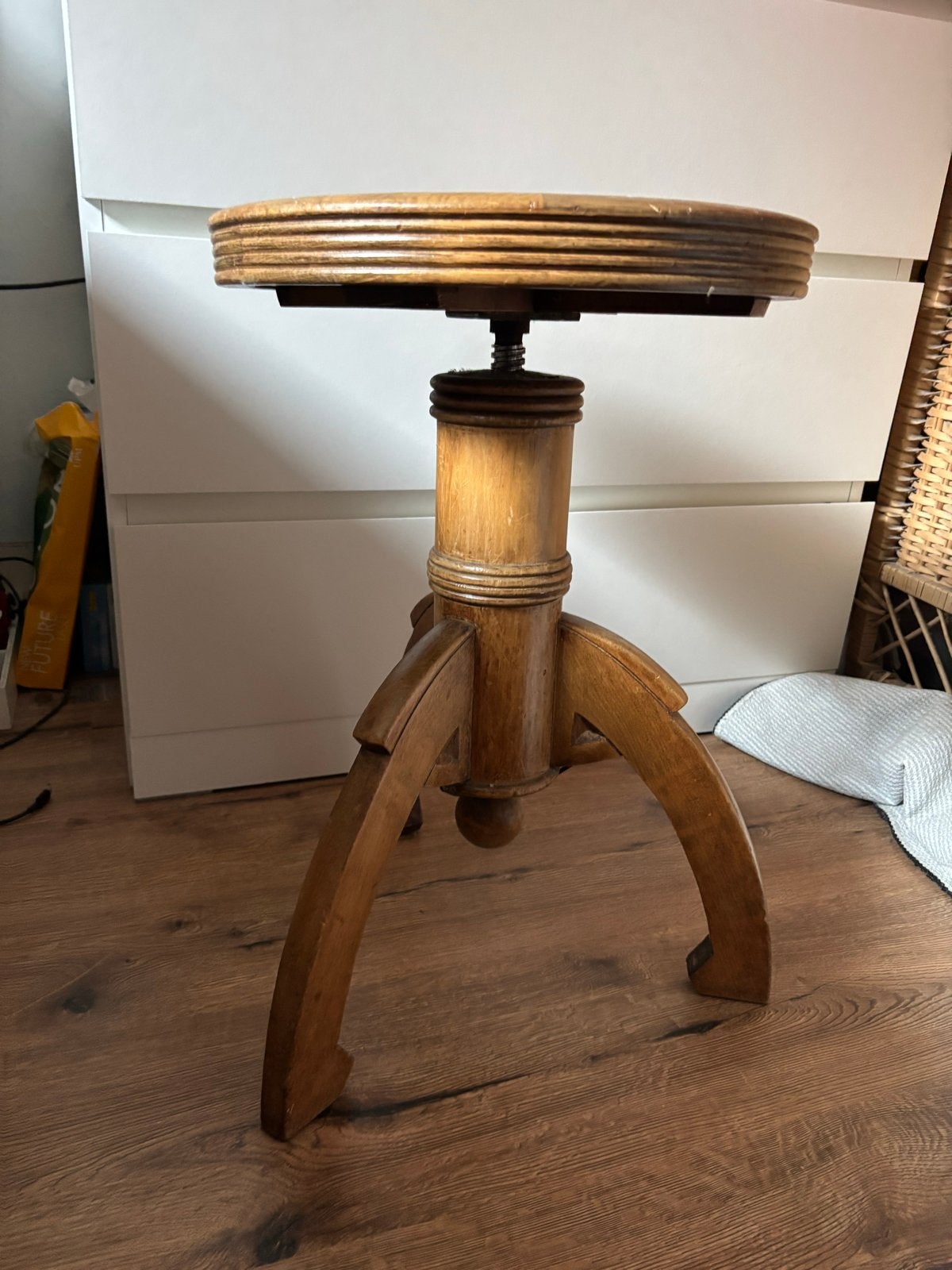 Art Deco/Amsterdamse School Piano Kruk met Bijzondere Poten, Ophalen of Verzenden, In hoogte verstelbaar, Gebruikt, Hout
