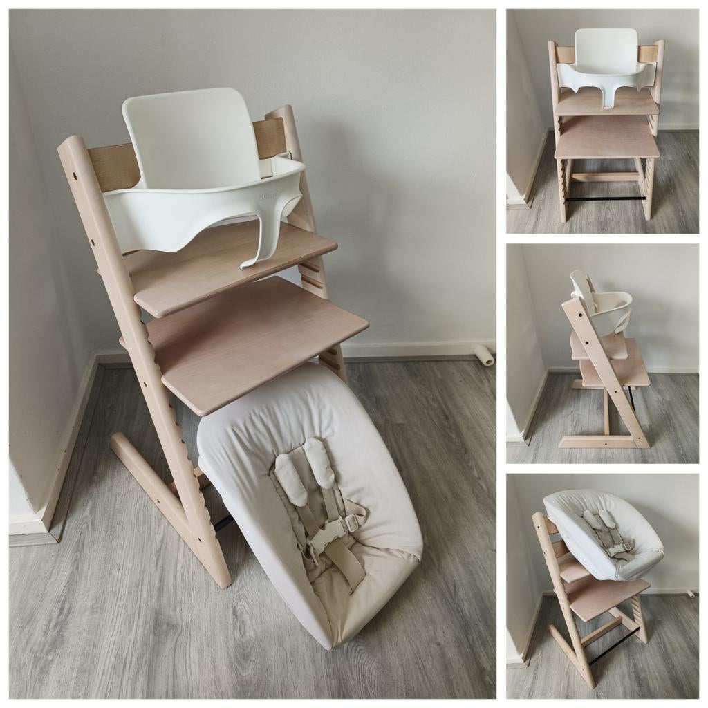 Stokke Tripp Trapp whitewash met babyset en newbornset, Kinderen en Baby's, Kinderstoelen, Ophalen of Verzenden, Zo goed als nieuw