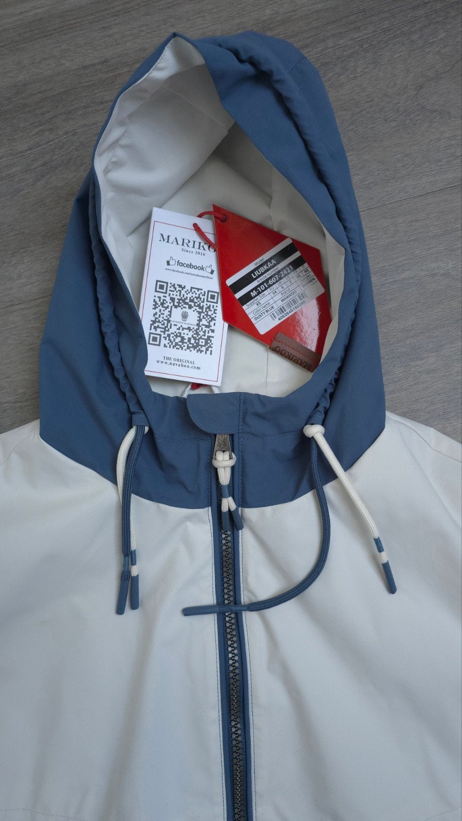Marikoo Zomerjack/windjack/bomber in blauw, wit met capuchon, Kleding | Dames, Marikoo, Blauw, Nieuw, Ophalen of Verzenden