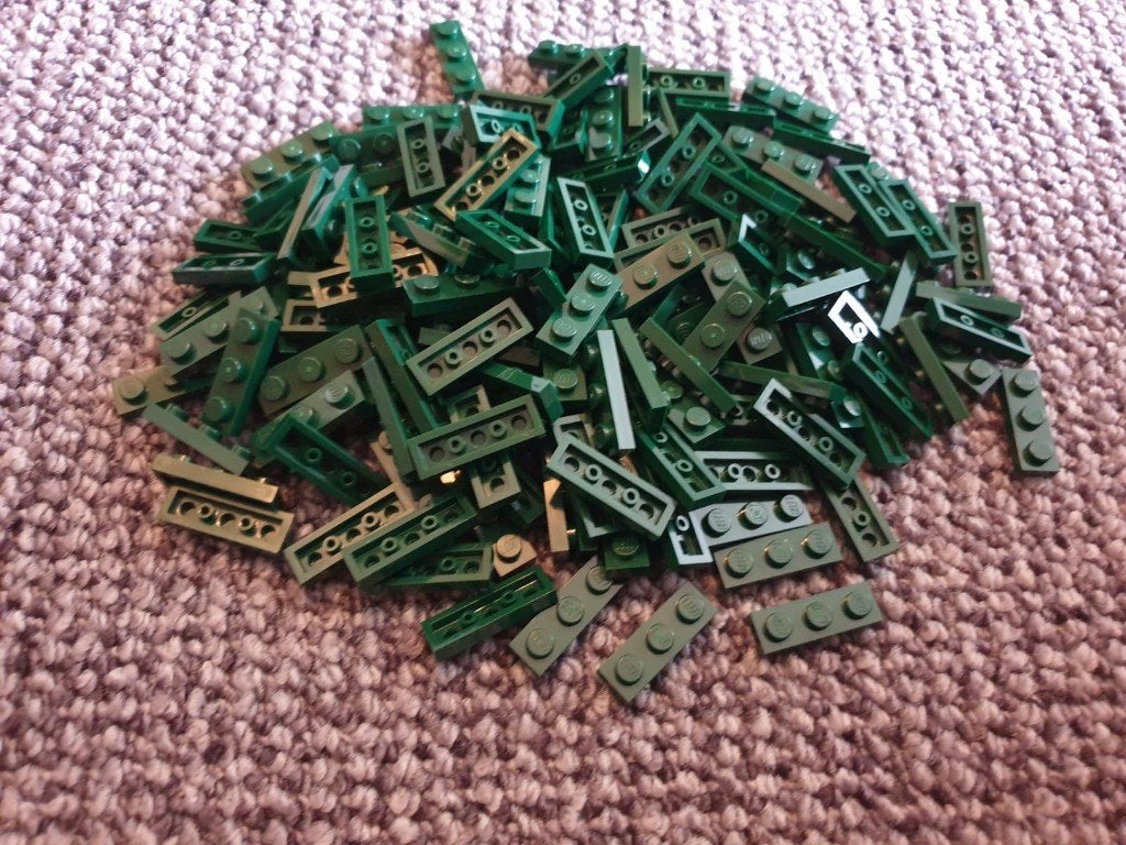 Partij N139=200x Nieuwe Lego plaatjes 1x3 donker groen, Lego, Lego, Lego, Nieuw