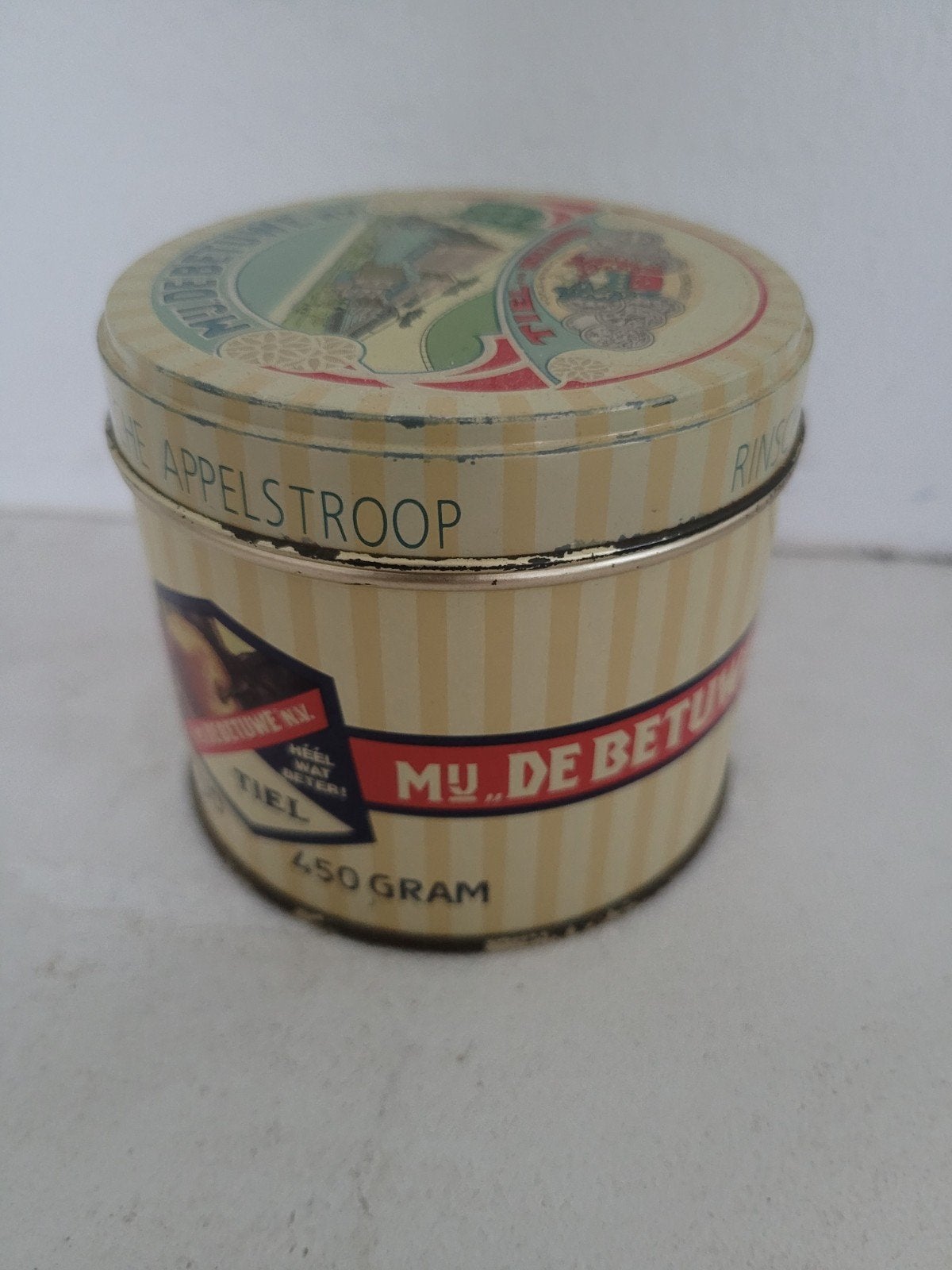 Vintage Blik 'De Betuwe' Appelsiroop Tiel Holland, Verzamelen, Ophalen of Verzenden
