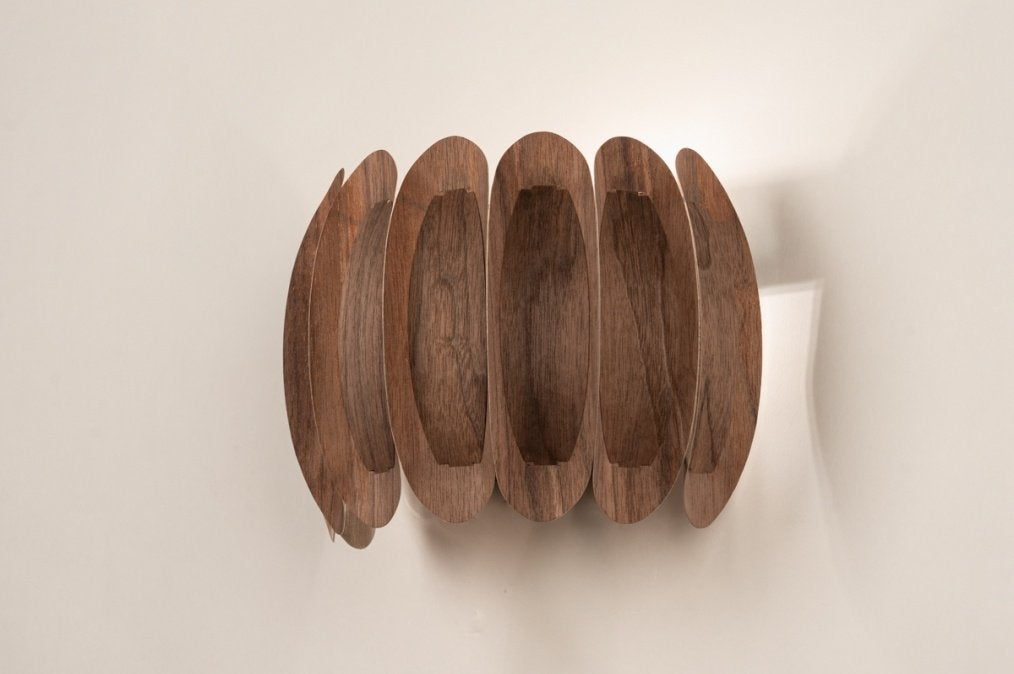 wandlamp hout walnoot hoekbank bed bank keuken lamellen lamp, Ophalen of Verzenden, Nieuw