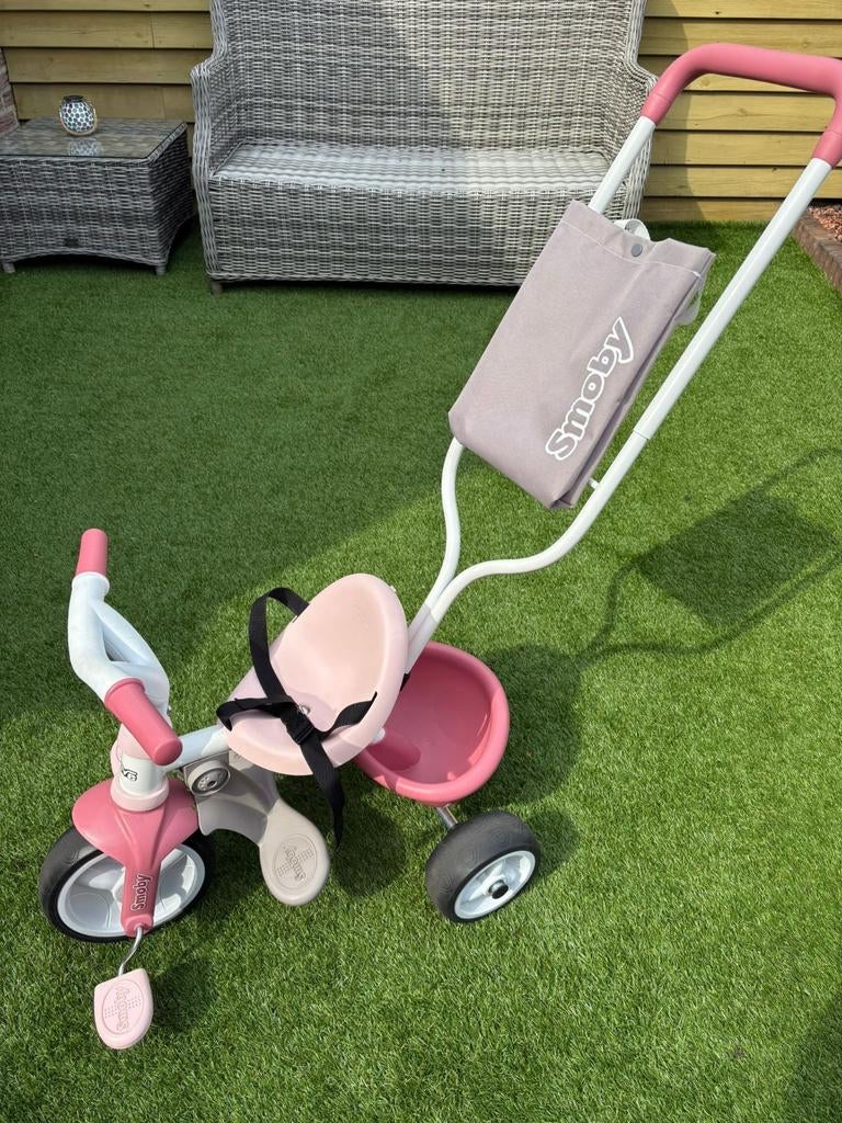 Smoby 3-wieler roze met duwstang - Zo goed als nieuw, Ophalen, Zo goed als nieuw, Smoby, Duwstang