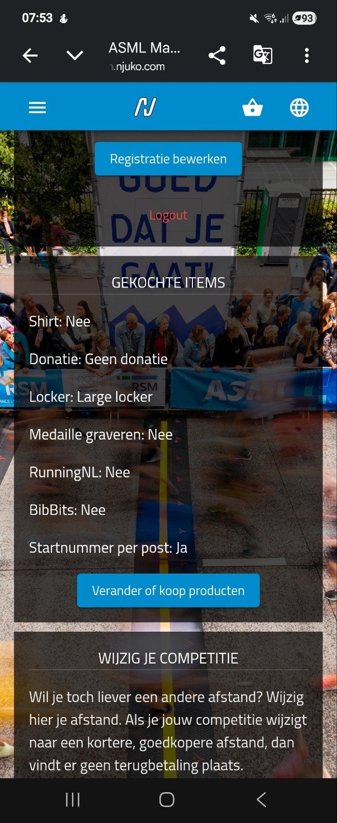 ticket halve marathon Eindhoven + locker L, Eén persoon