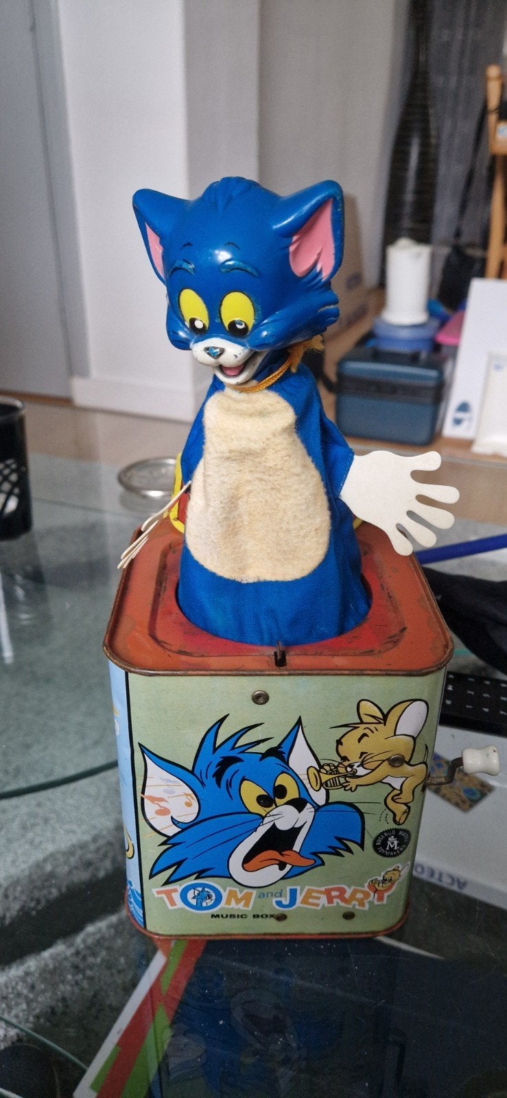 Vintage Tom en Jerry Jack-in-the-box Burbank Toys, Verzamelen, Ophalen of Verzenden, Gebruikt