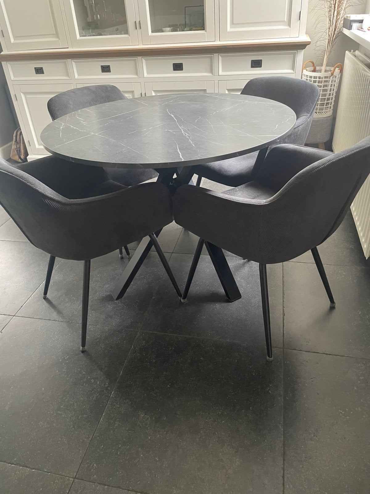 Ronde eettafel, beton/marmerlook.Goede staat., Ophalen, 50 tot 100 cm, 100 tot 150 cm, Rond