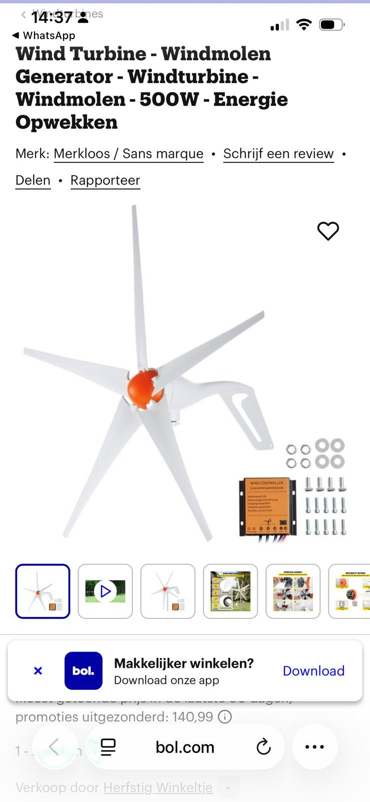 Windmolen generator 500W energie opwekken, Ophalen, Zo goed als nieuw