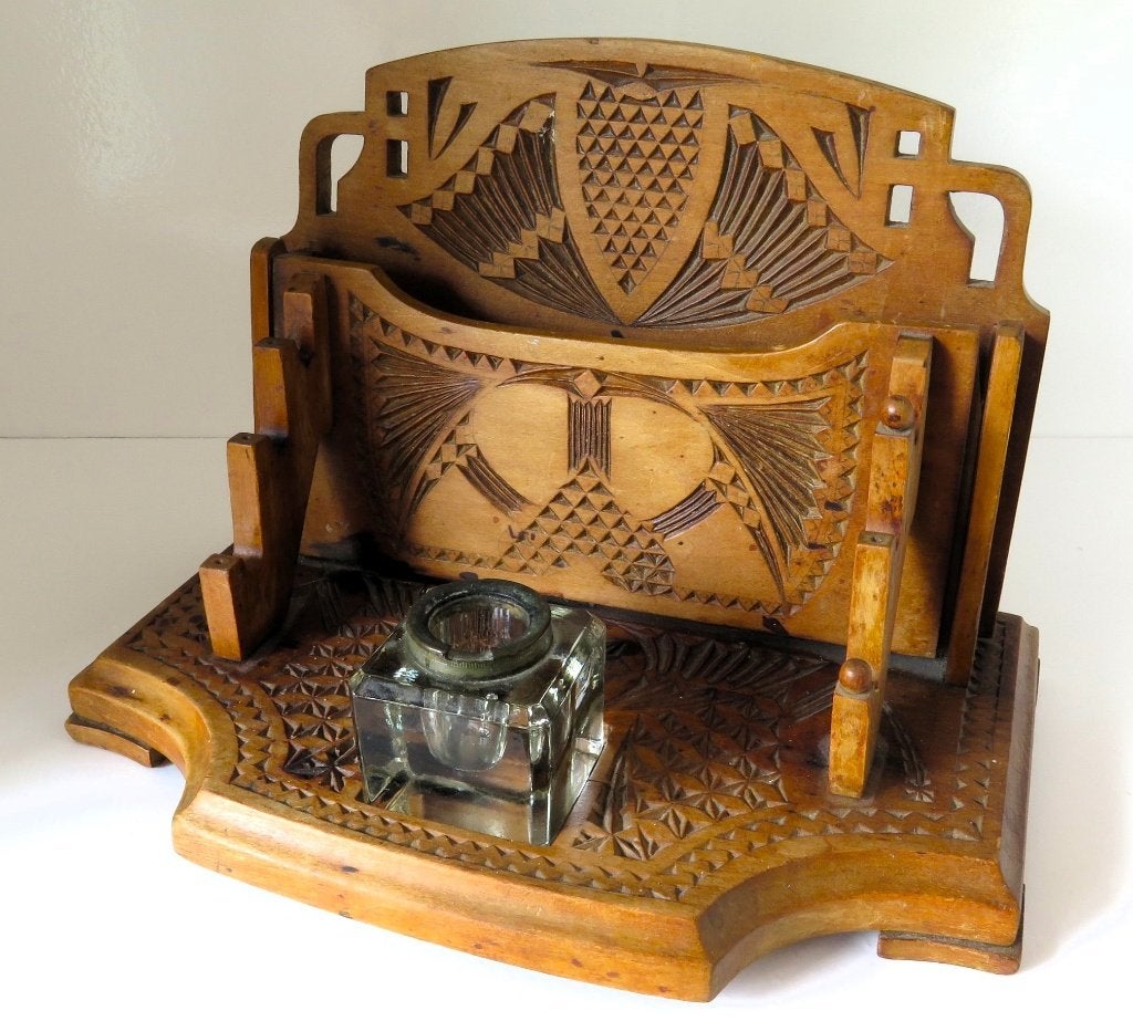Art deco brieven en pennen standaard met inktpot; origineel!, Verzenden