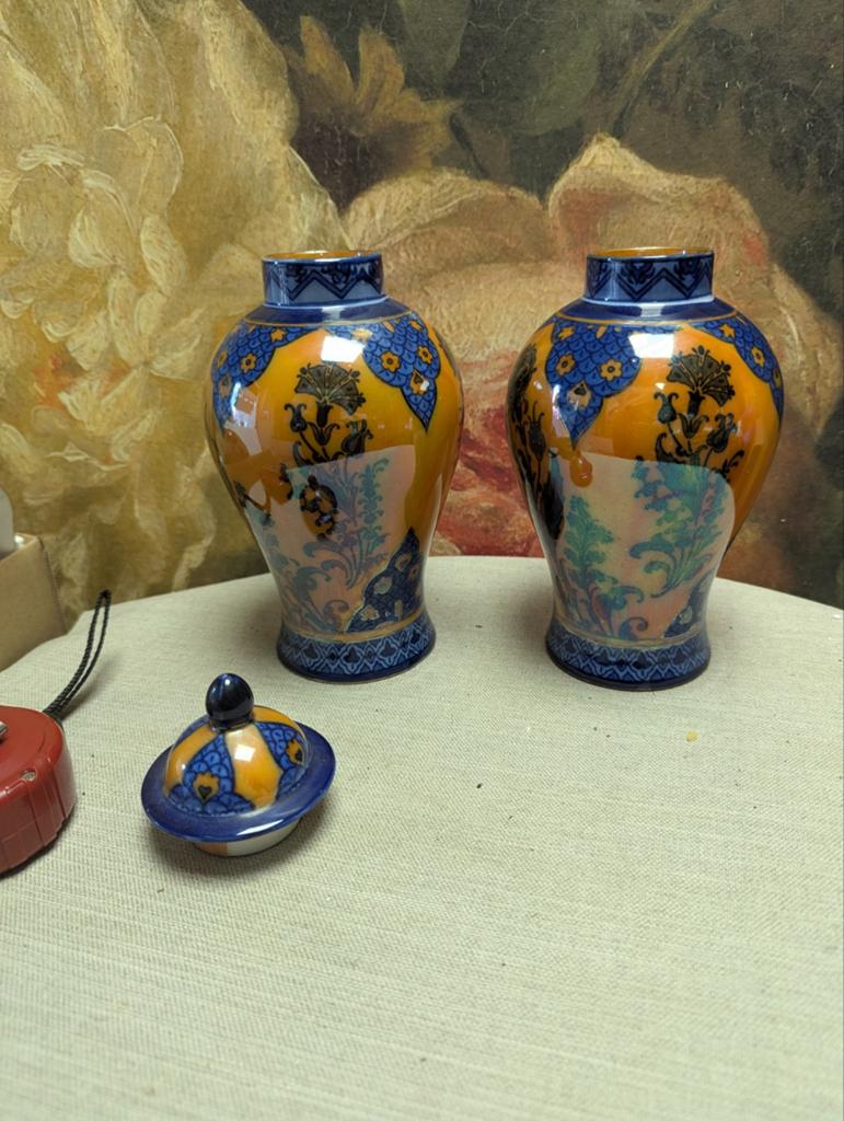 Set van 2 Royal Doulton vazen met deksel - Oranje en Blauw, Ophalen of Verzenden