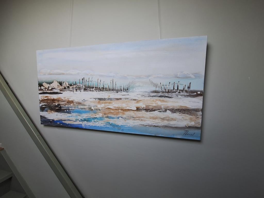 Abstract schilderij 'strand'  140x70 cm, Ophalen
