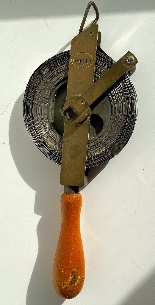 Vintage metalen meetlint o(Landmeter, Antiek en Kunst, Ophalen of Verzenden