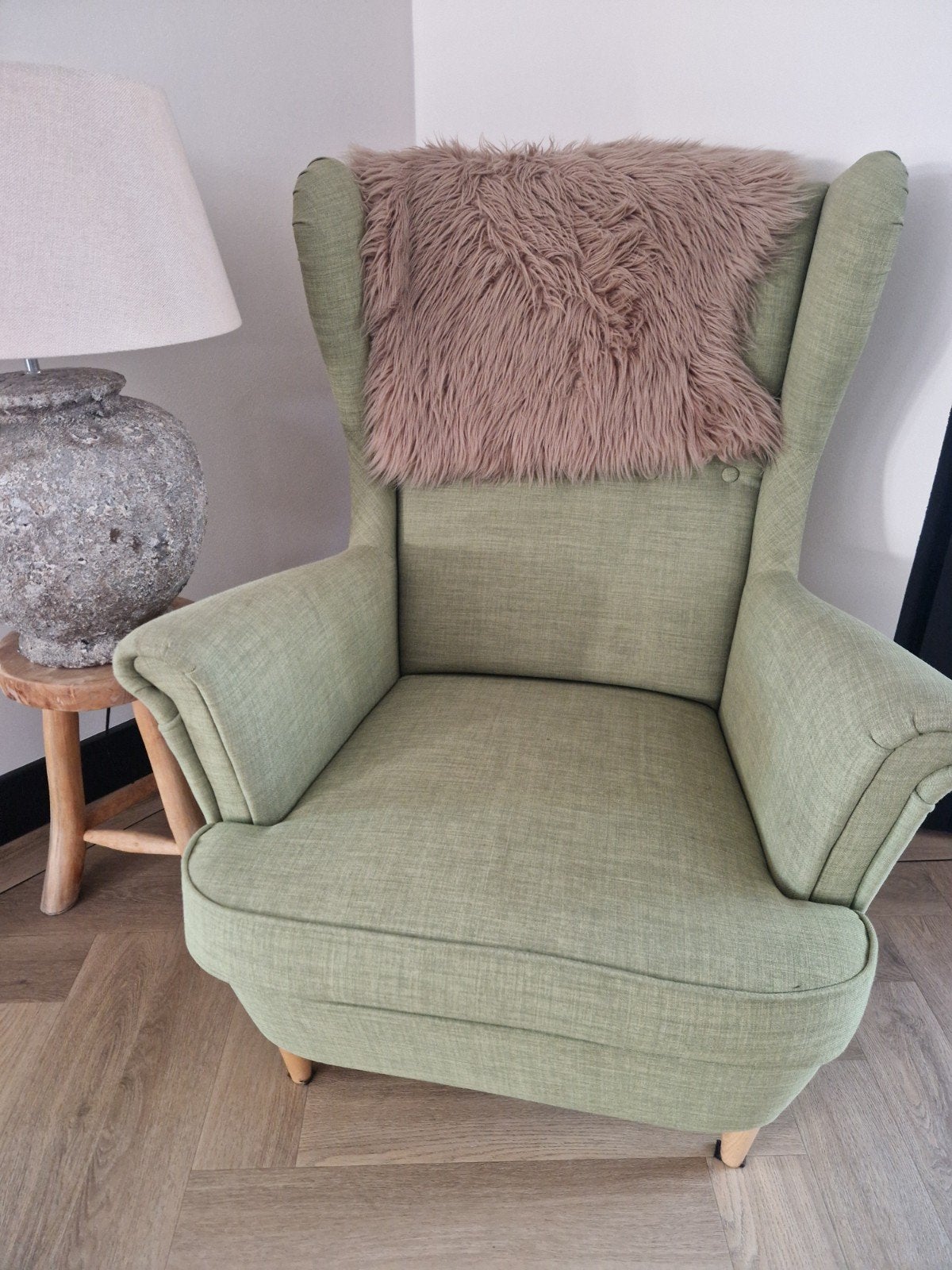 Comfortabele groene oorfauteuil, Ophalen, Gebruikt, Klassiek, 75 tot 100 cm