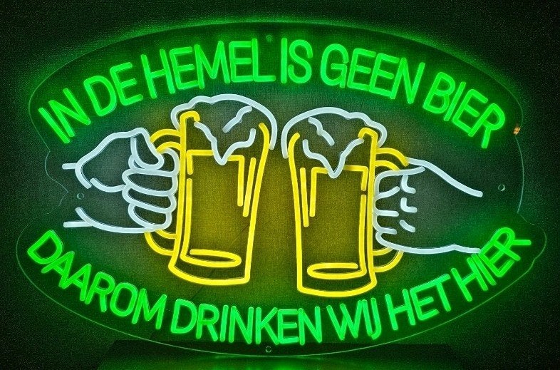 Unieke led/neon lichtbak IN DE HEMEL IS GEEN BIER, DAAROM, Ophalen of Verzenden, Nieuw, Lichtbak of (neon) lamp