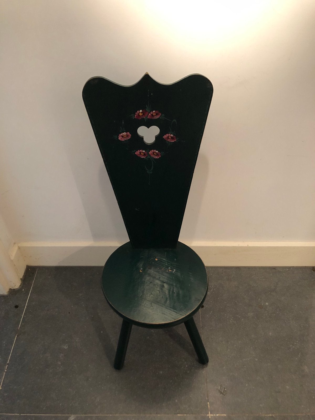 Vintage houten krukje met bloemmotief, Antiek en Kunst, Ophalen