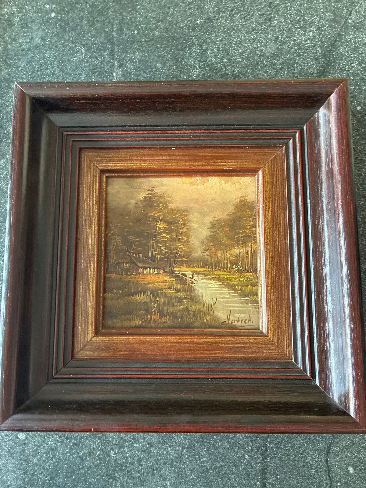 Olieverfschilderij Landschap met water en bomen, Paneel, Ophalen of Verzenden, Gesigneerd, Landschap