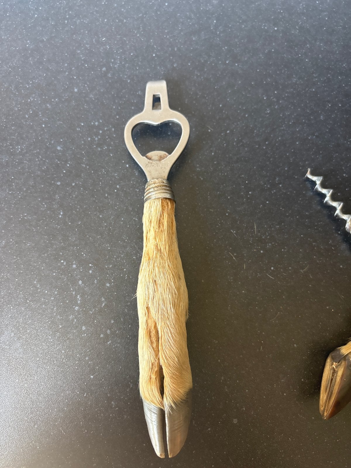 Vintage flessenopener met hertenpoot handvat, Ophalen of Verzenden