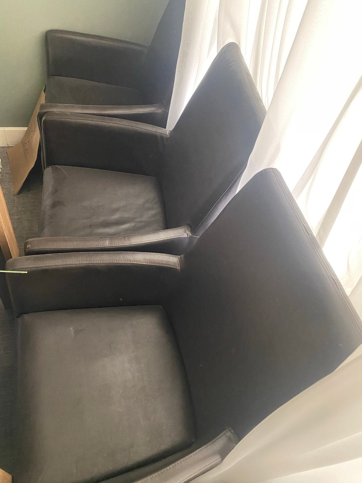 Set van 4 donkerbruine eetkamerstoelen, Gebruikt, Bruin, Leer, Ophalen of Verzenden