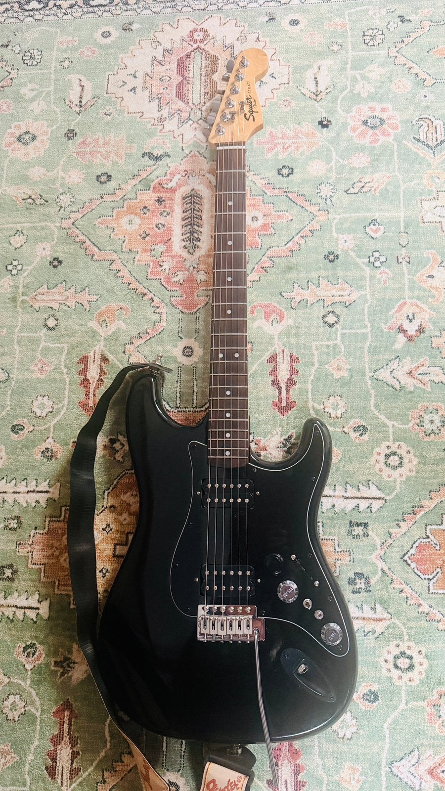 Squier Stratocaster elektrische gitaar - Zwart, Ophalen, Gebruikt, Solid body, Fender