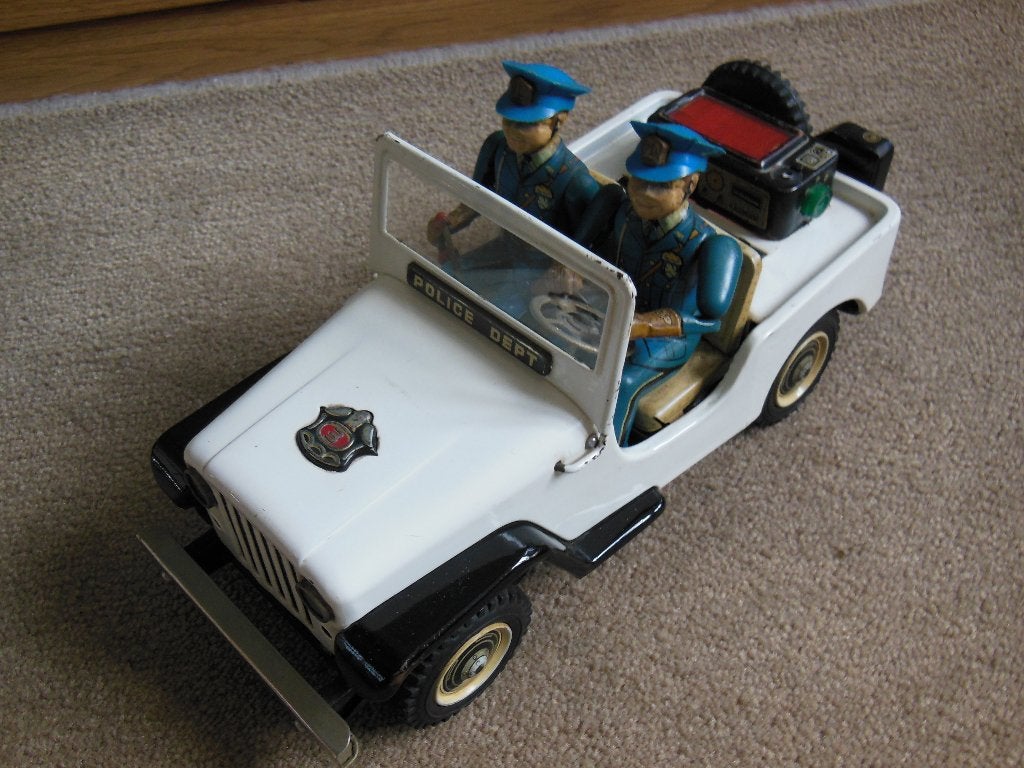JEEP POLICE -  OUD  BLIK -  1:15  - made in  JAPAN, Antiek en Kunst, Ophalen of Verzenden