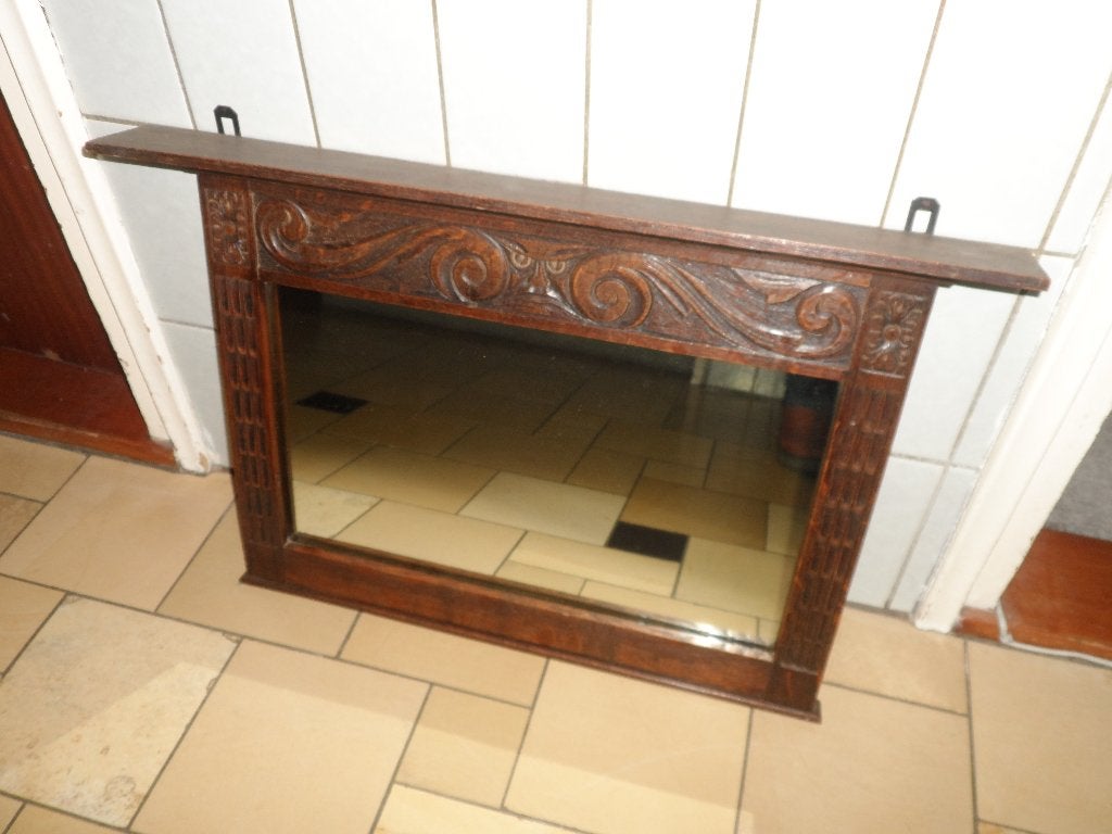 Mooie spiegel met houtsnijwerk, Antiek en Kunst, Ophalen, Rechthoekig, Minder dan 50 cm, Minder dan 100 cm