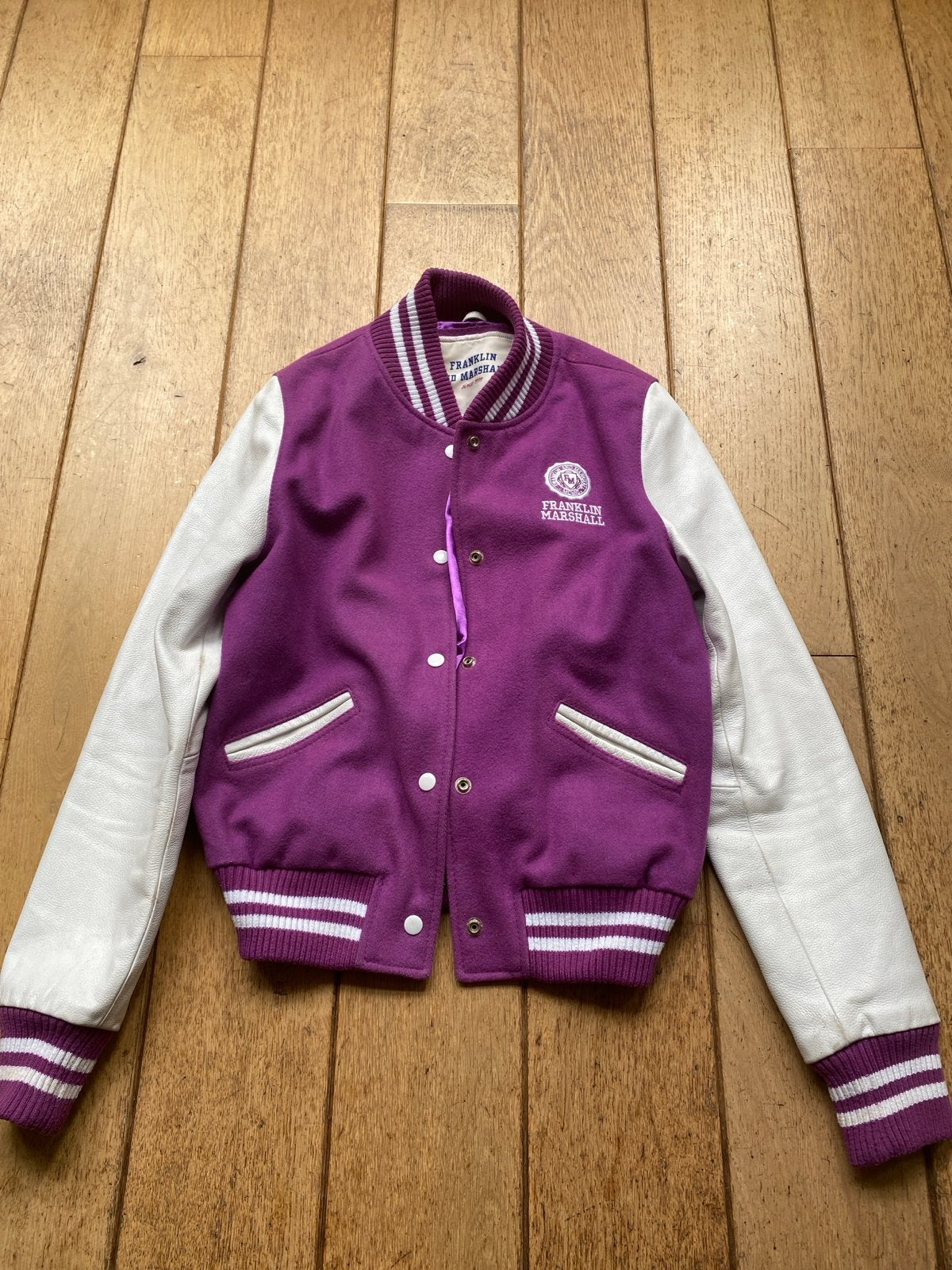 Franklin & Marshall Varsity Jacket - Paars/Wit, Ophalen of Verzenden, Zo goed als nieuw, Maat 42/44 (L), Paars