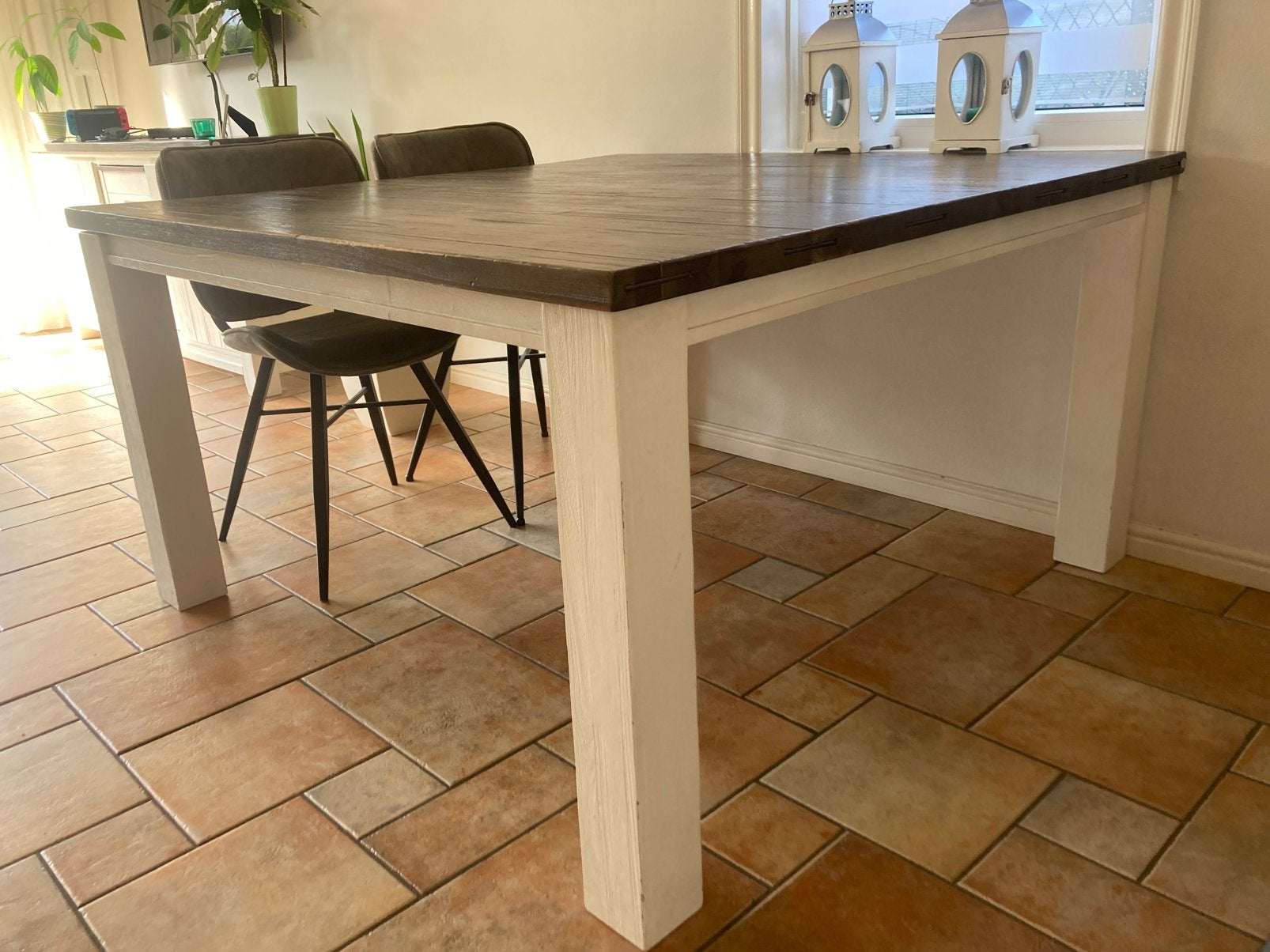 Tafel eettafel acacia hout. Uitschuifbaar, Ophalen, Gebruikt, Vierkant, Vijf personen of meer