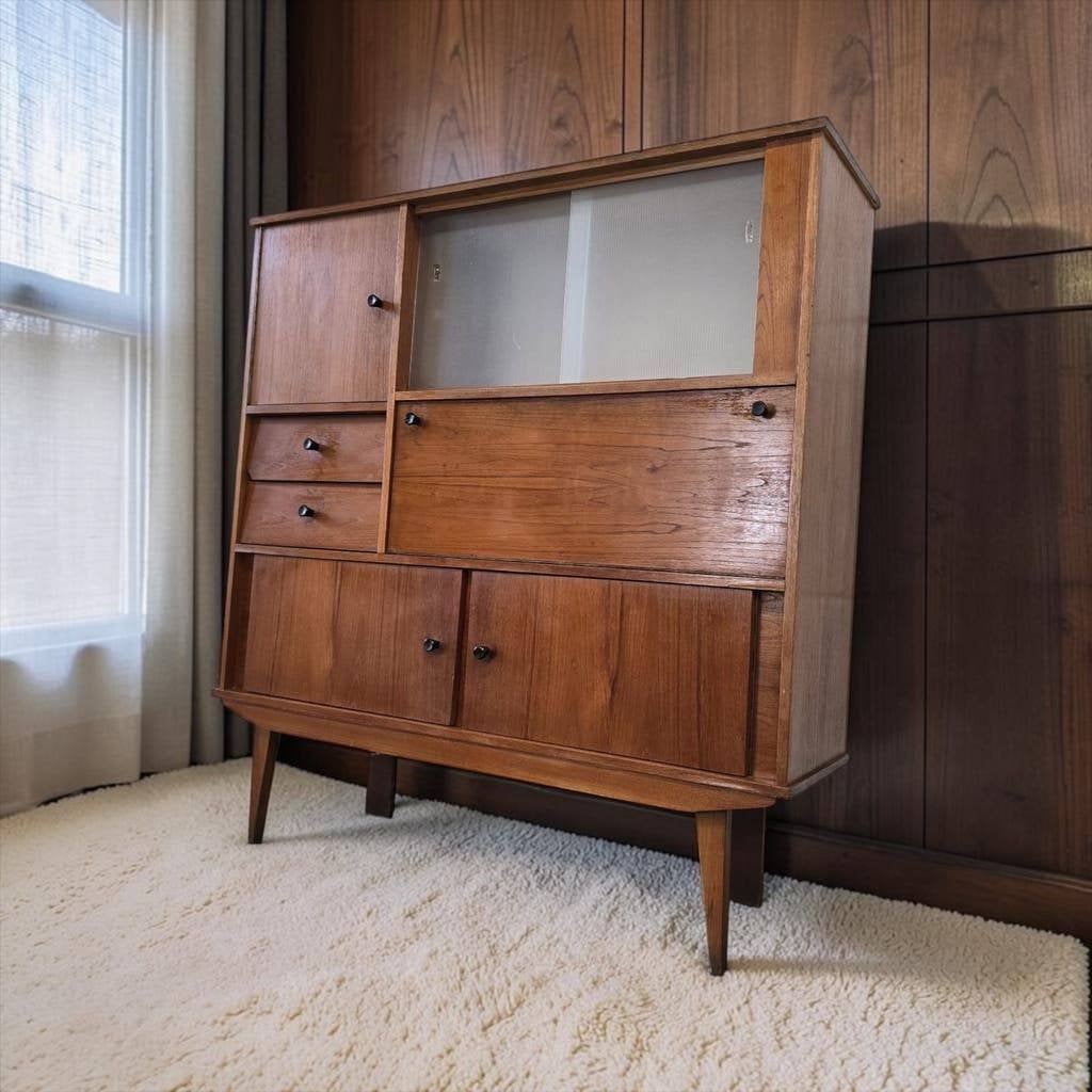 Vintage houten vitrinekast / kast / wandmeubel, Ophalen, Gebruikt, 50 tot 70 cm, 105 cm of meer