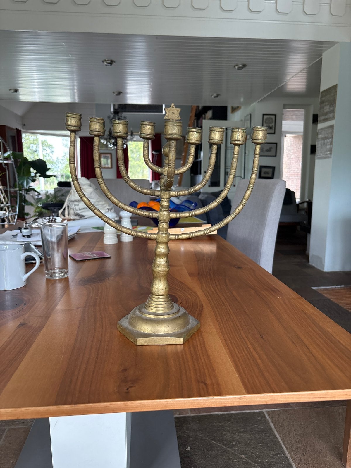 Decoratieve 9-armige Chanoeka Menora - Messing/Brons, Ophalen, Koper of Brons