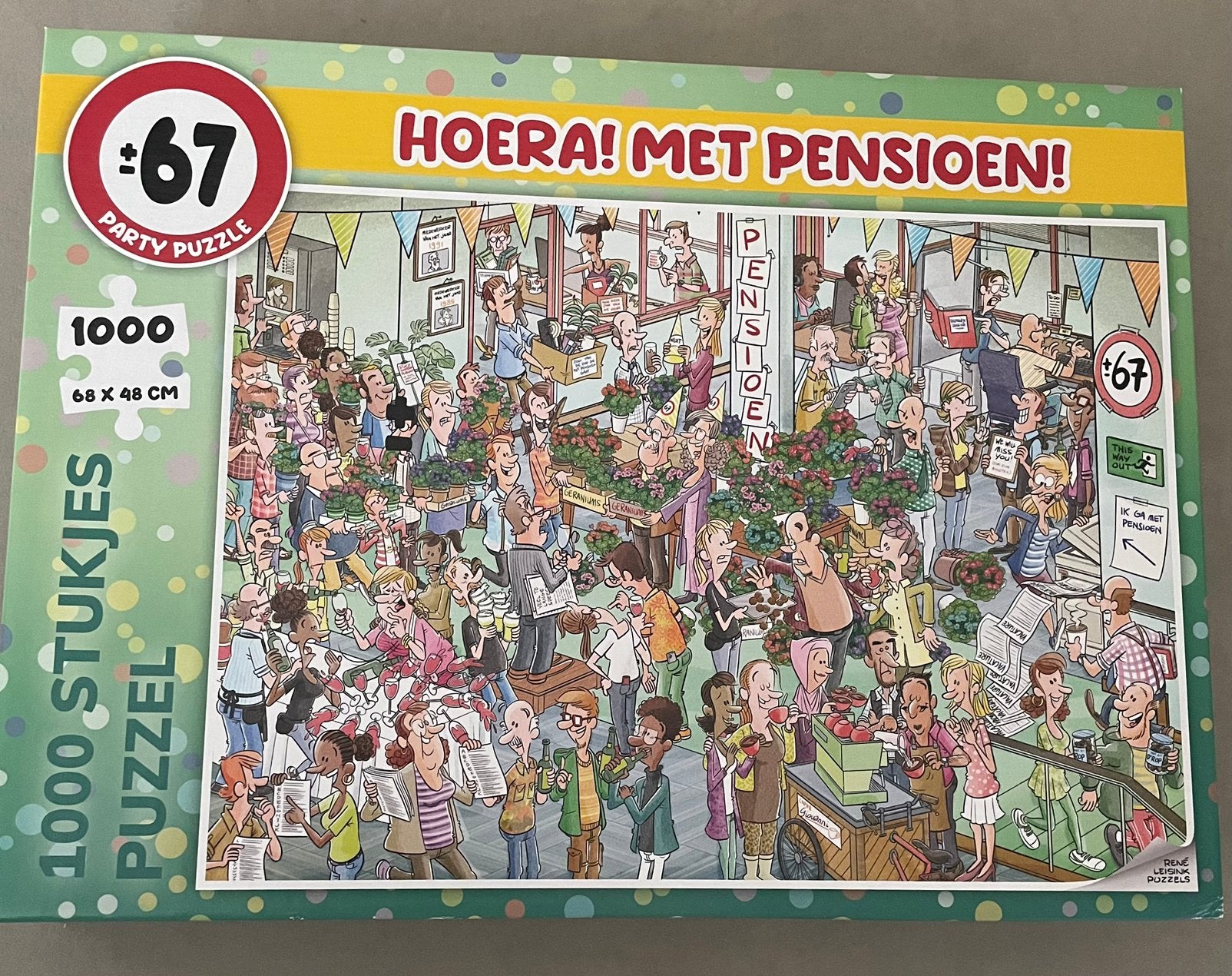 Van Haasteren puzzel 1000+ Hoera! Met Pensioen, Ophalen of Verzenden, 500 t/m 1500 stukjes, Zo goed als nieuw