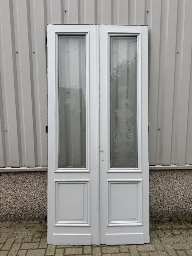 Prachtige antieke ensuitedeuren met geetst glas 61 x 265, La belle porte, Jurgen.hoogenboezem@gmail.com, Binnendeur, Zo goed als nieuw