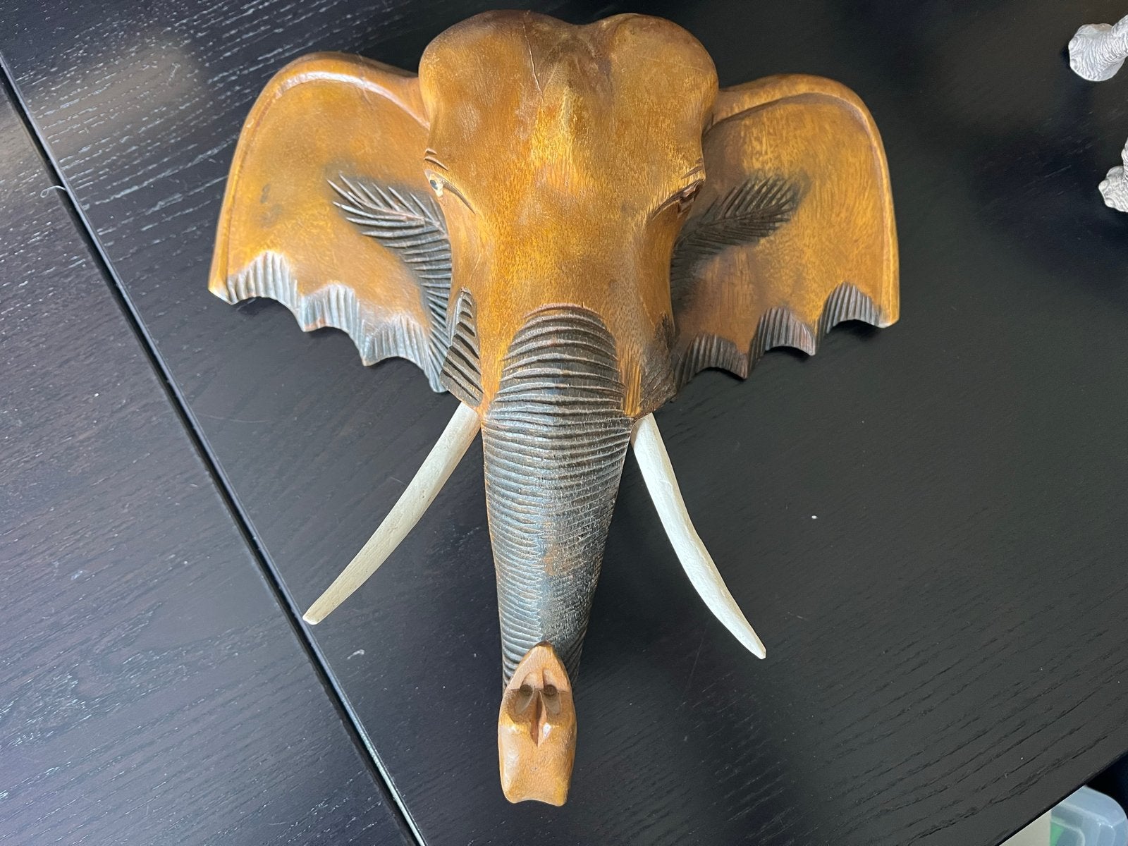 Houten Olifant Muurdecoratie - Handgesneden, Wandsculptuur, Gebruikt, Hout, Ophalen of Verzenden