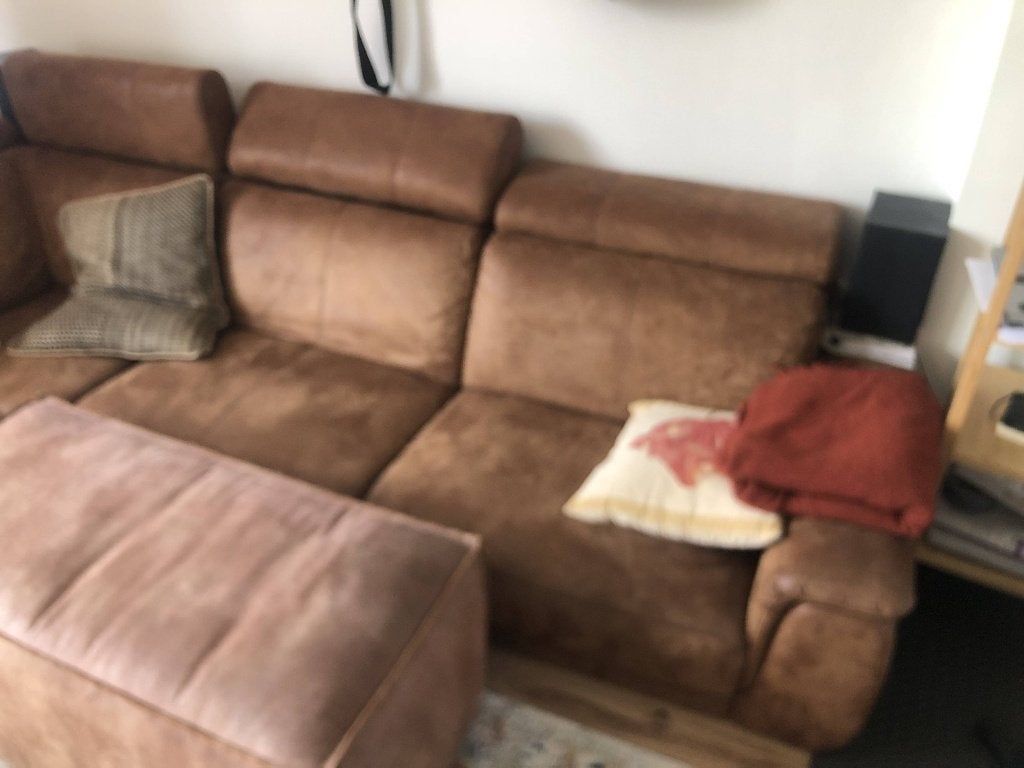 BANK, met uitklap hoofdkussens, Huis en Inrichting, Ophalen, 250 tot 300 cm, Scandinavische minimalistische banken, suede/leer,