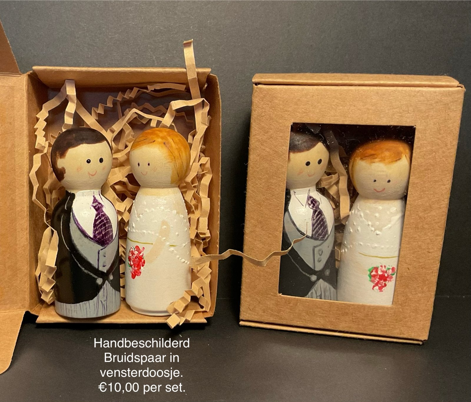 Handbeschilderd Pegdoll Bruidspaar - Zelf Samen te Stellen, Hout, Meerkleurig, Overige stijlen, Nieuw