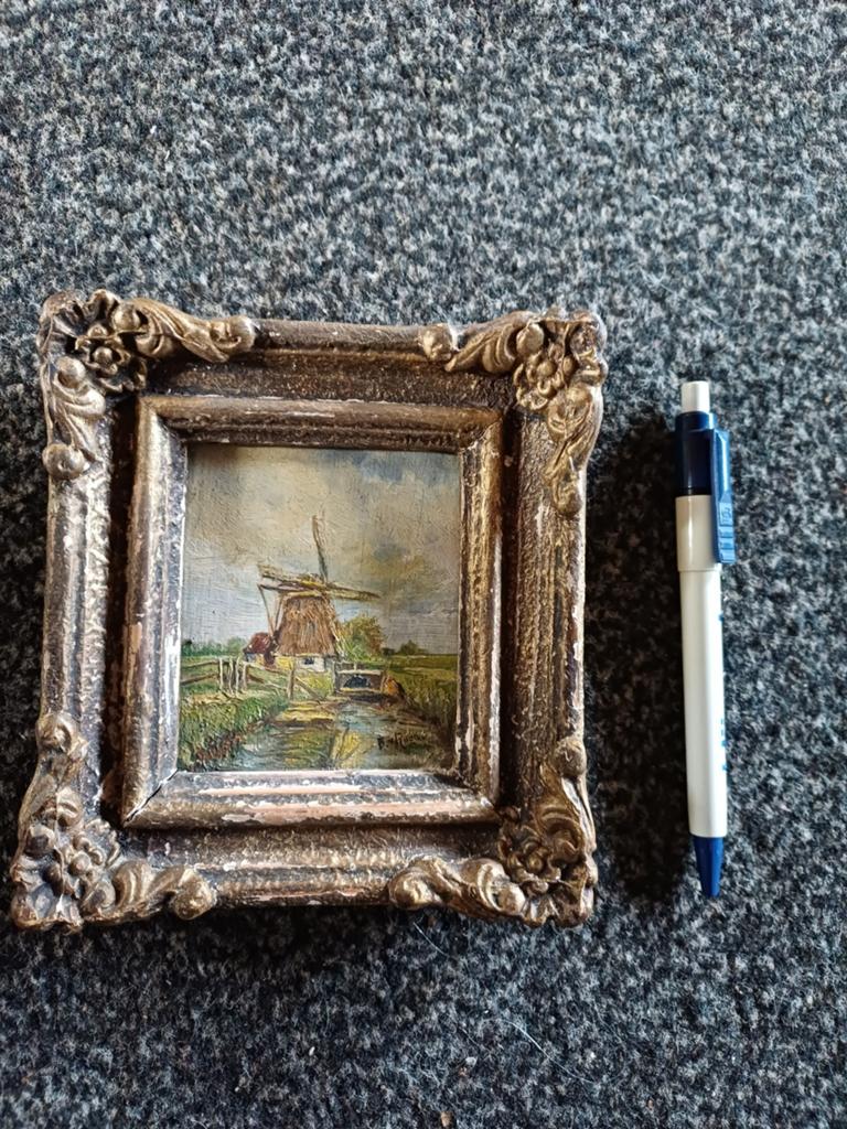 Miniatuur Schilderij Molenlandschap - Verzamela, Antiek en Kunst, Ophalen of Verzenden